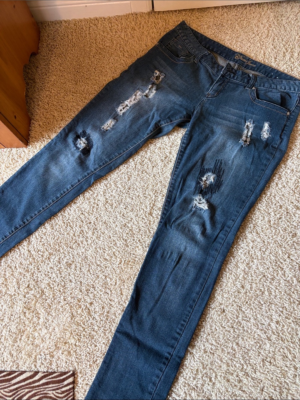 Guess Women's Distressed Dark Blue Skinny Jeans